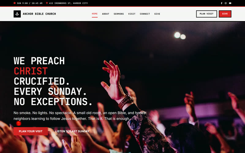 Anchor website design example, desktop view