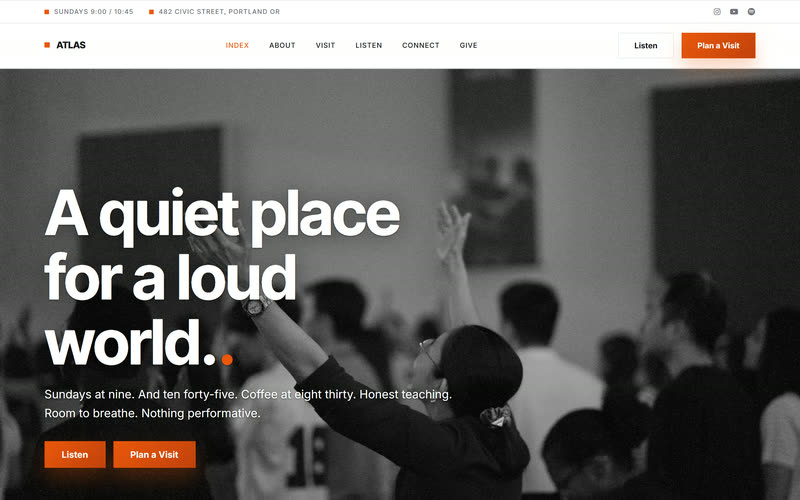 Atlas website design example, desktop view
