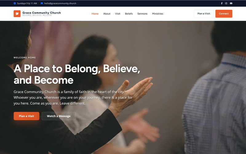 Welcoming website design example, desktop view