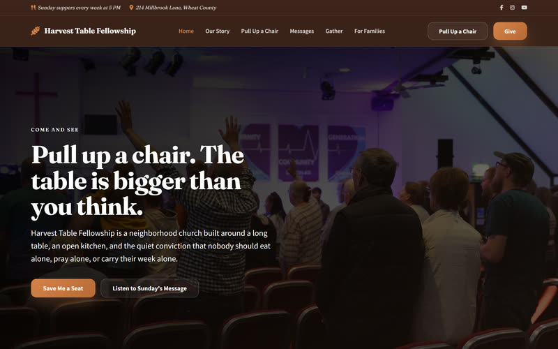 Harvest Table website design example, desktop view