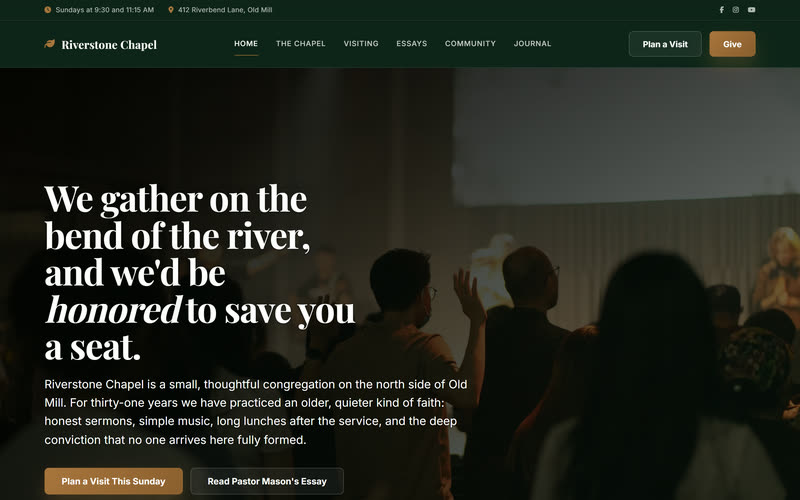 Riverstone website design example, desktop view