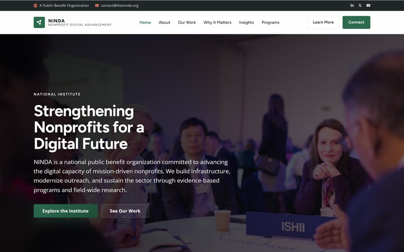 Ninda Institute website design example, desktop view