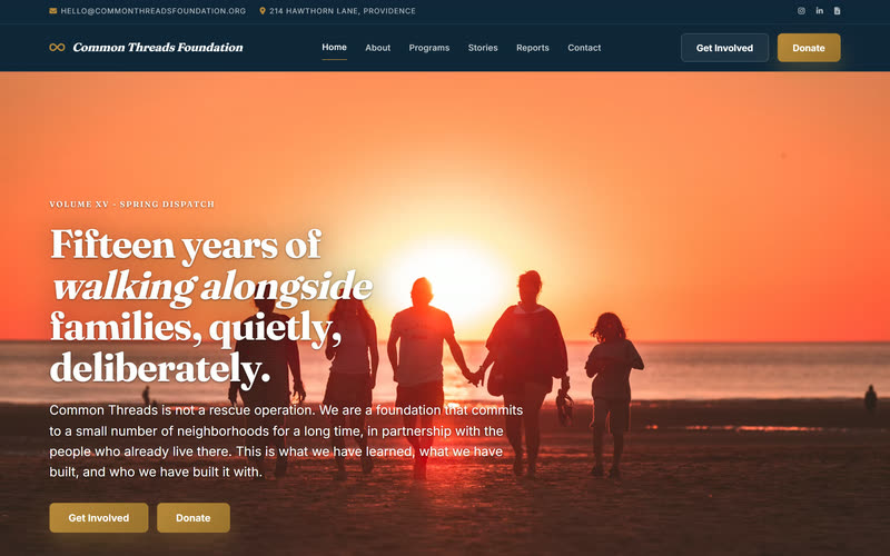 Editorial website design example, desktop view