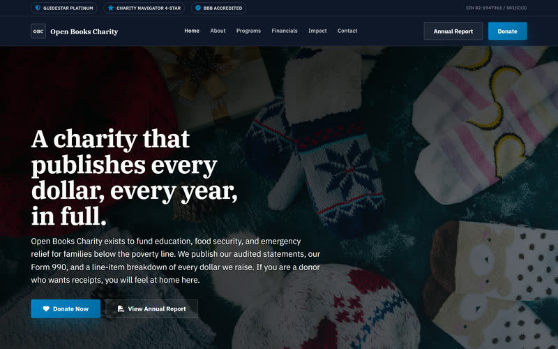 Trust Report website design example, desktop view