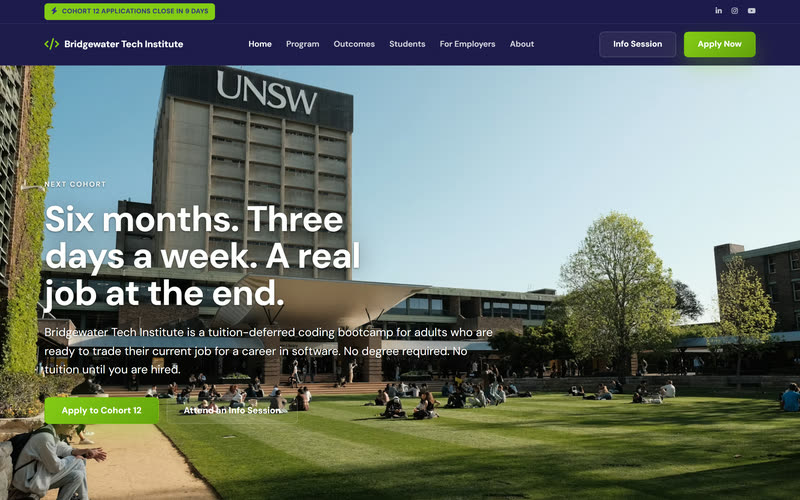 Cohort website design example, desktop view