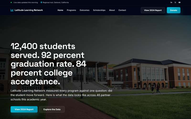 Campus website design example, desktop view