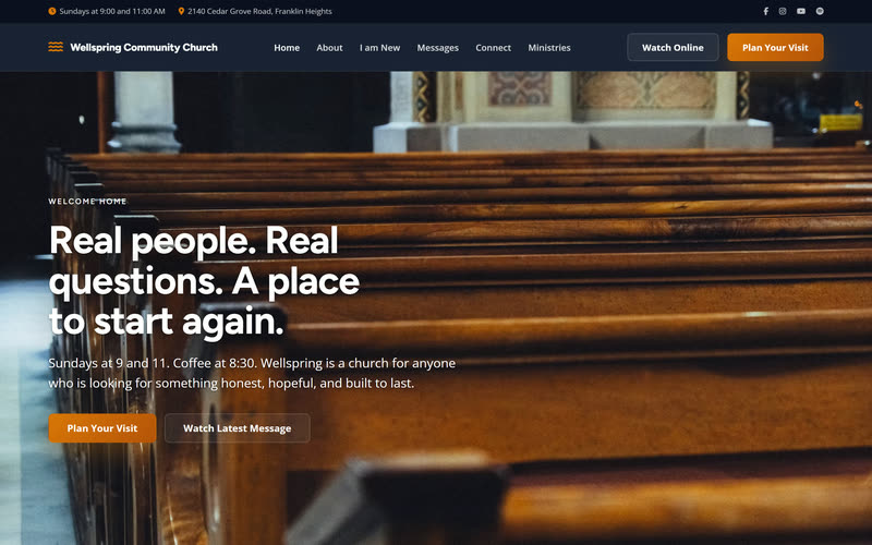 Sanctuary website design example, desktop view