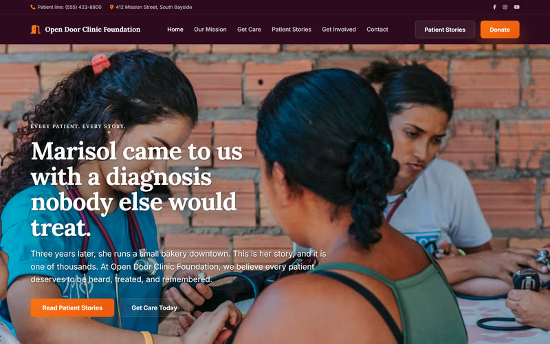 Stories website design example, desktop view