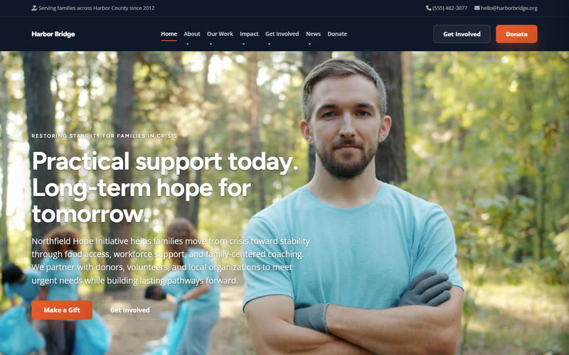 Mission website design example, desktop view