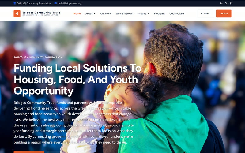 Bridges Trust website design example, desktop view