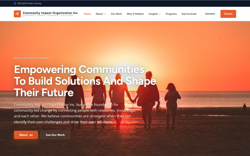 Community Impact website design example, desktop view
