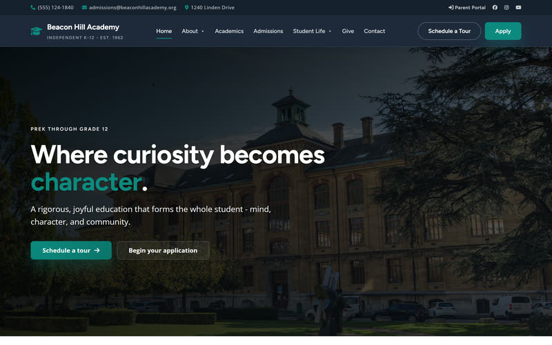 Education and school website design example